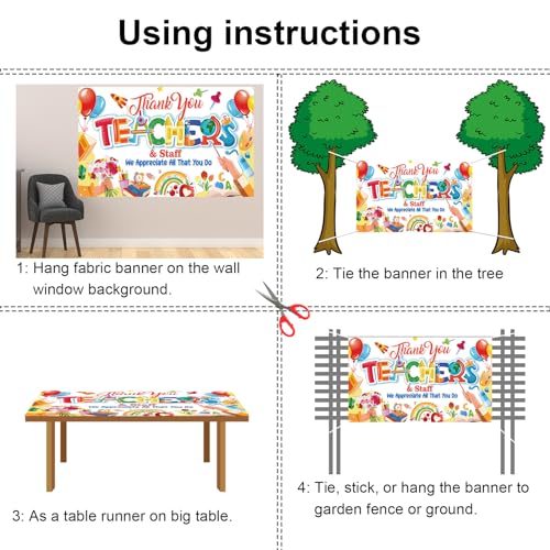 HOWAF Teacher Appreciation Week Backdrop Banner School Classroom Decorations, Thank You Teachers Staff We Appreciate You Background Banner for Teacher's Day Supplies, Thank You Teachers Hanging Sign - Image 3