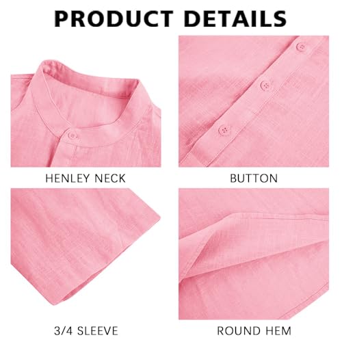 Ryannology Mens Linen Shirts Henley 3/4 Sleeve Casual Cotton T-Shirt Regular-Fit Lightweight Beach Yoga Tunic Tops - Image 4