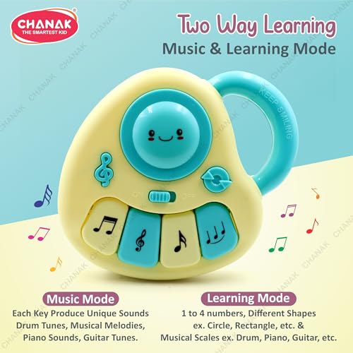 Chanak Baby Piano Musical Infant Toy 4 Key Nodes with 31 Music melodies Includes Learning Numbers & Shapes, Flashing Lights Early Learning Baby Tiny Tunes for Boys Girls, 6 to 12 Months (Yellow/Blue) - Image 4