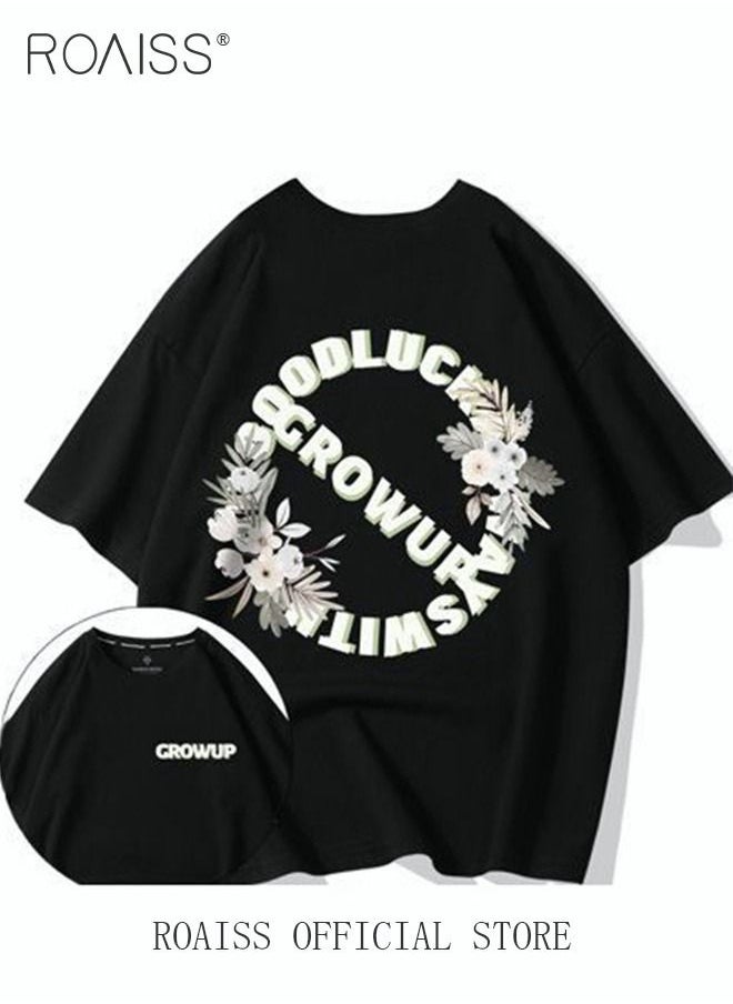 roaiss - 2Pcs Man's T-shirt Loose Version Trendy All-Match Pattern Printing Short Sleeves - Image 1