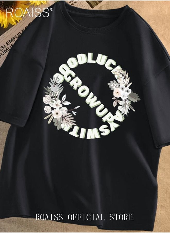 roaiss - 2Pcs Man's T-shirt Loose Version Trendy All-Match Pattern Printing Short Sleeves - Image 1