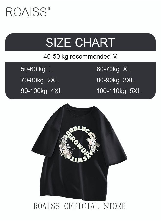 roaiss - 2Pcs Man's T-shirt Loose Version Trendy All-Match Pattern Printing Short Sleeves - Image 1