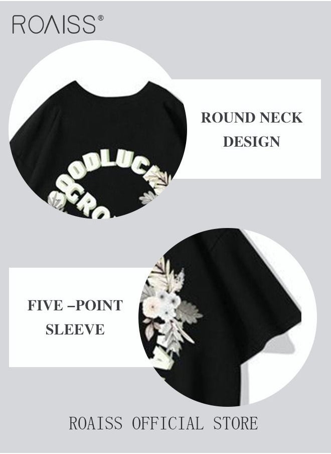 roaiss - 2Pcs Man's T-shirt Loose Version Trendy All-Match Pattern Printing Short Sleeves - Image 1