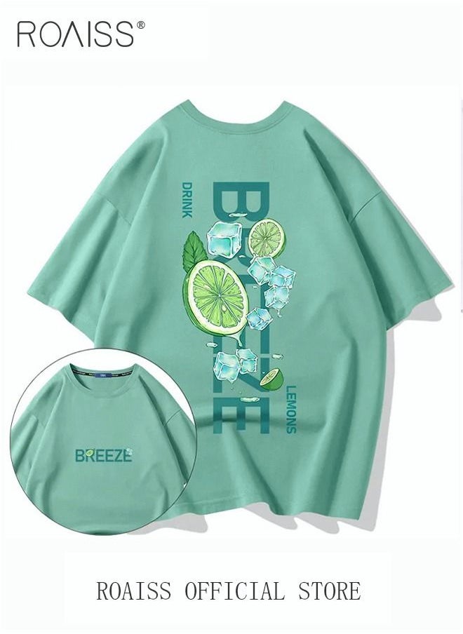 roaiss - 2Pcs Man's T-shirt Loose Version Trendy All-Match Pattern Printing Short Sleeves - Image 1