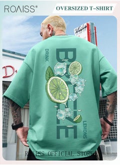 roaiss 2Pcs Man's T-shirt Loose Version Trendy All-Match Pattern Printing Short Sleeves  - Image 3