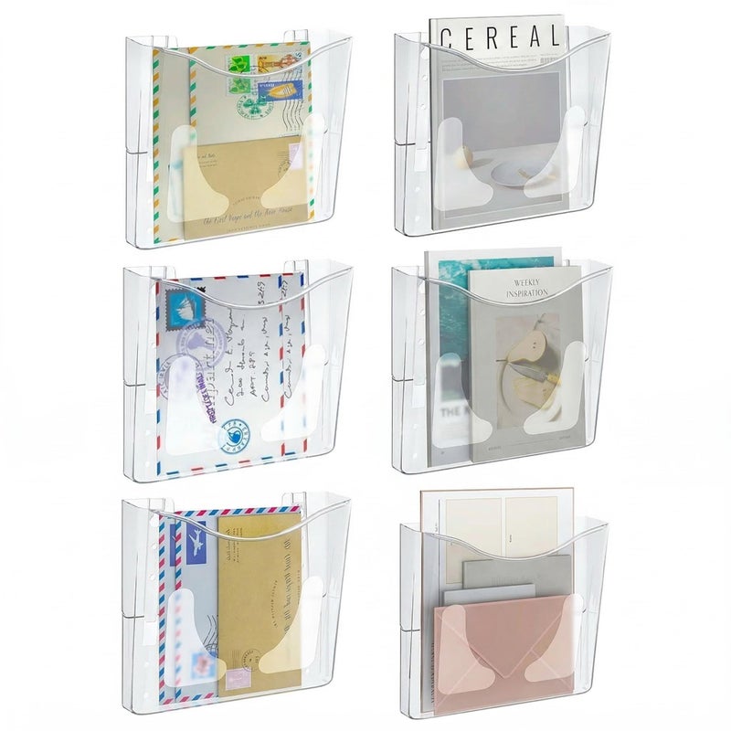 PAG 6-Pocket Clear Wall Mount File Organizer for Office, Vertical Hanging Document Paper Folder Holder for Home, Letter Size Mail Sorter, Transparent Magazine Literature Rack with Mounting Hardware - Image 1
