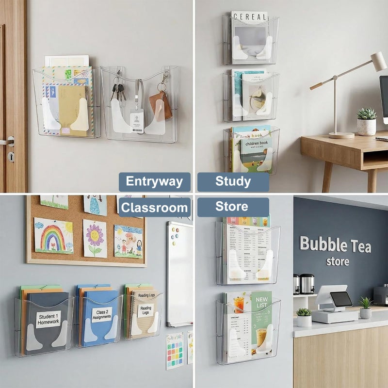 PAG 6-Pocket Clear Wall Mount File Organizer for Office, Vertical Hanging Document Paper Folder Holder for Home, Letter Size Mail Sorter, Transparent Magazine Literature Rack with Mounting Hardware - Image 3