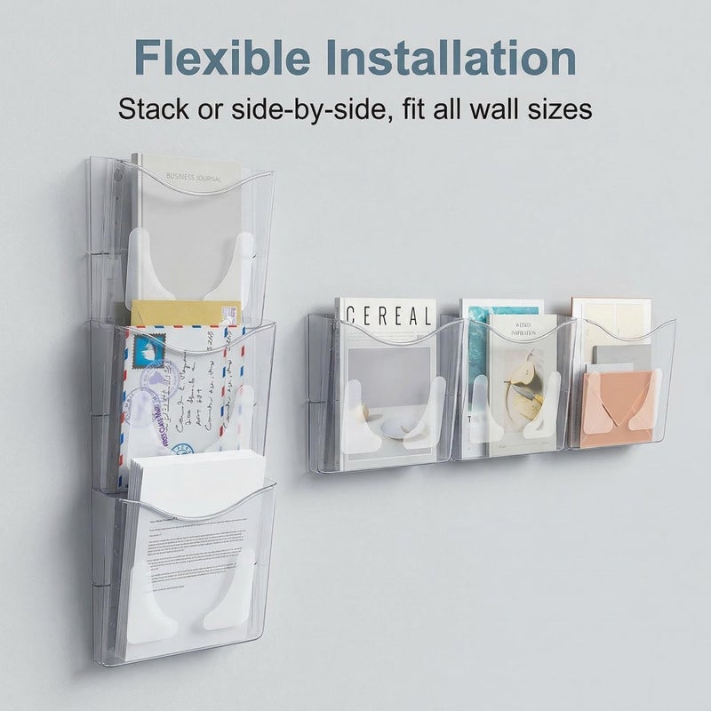 PAG 6-Pocket Clear Wall Mount File Organizer for Office, Vertical Hanging Document Paper Folder Holder for Home, Letter Size Mail Sorter, Transparent Magazine Literature Rack with Mounting Hardware - Image 4
