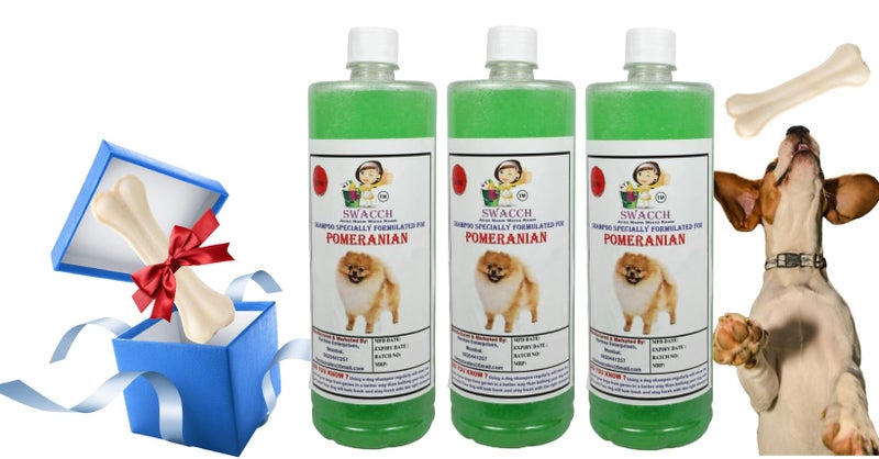 swacch Shampoo | Puppy Safe Shampoo | Pomeranian Dog Shampoo (1 Litre) (Pack of 3) Neem Alovera + Large White Bone | Dog Chew Bones | Teething chew Toy | Dental Teething |Combo Pack - Image 1