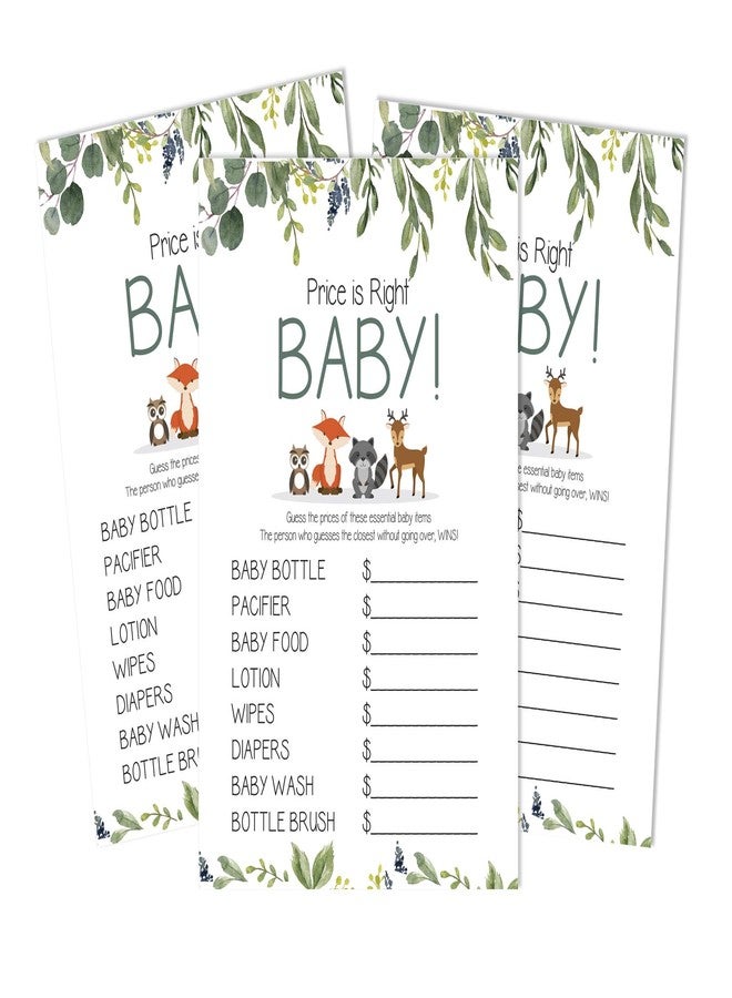 Inkdotpot If The Price is Right Baby Shower Game Card of 50 Gender Neutral Greenery & Animals Baby Shower Party Idea - Image 1