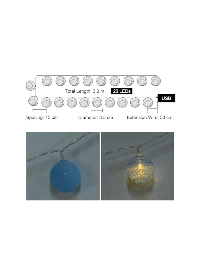 The Bros Cotton Ball Fairy Lights, 3.3M/10.83Ft 20LED USB Powered LED String Lights, Colorful Globe Ball Lights for Bedroom, Wedding, Party, Home & Christmas Decoration, Macaron Style - Image 5