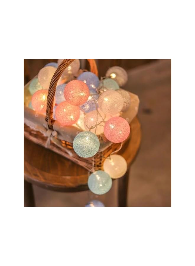 The Bros Cotton Ball Fairy Lights, 3.3M/10.83Ft 20LED USB Powered LED String Lights, Colorful Globe Ball Lights for Bedroom, Wedding, Party, Home & Christmas Decoration, Macaron Style - Image 2