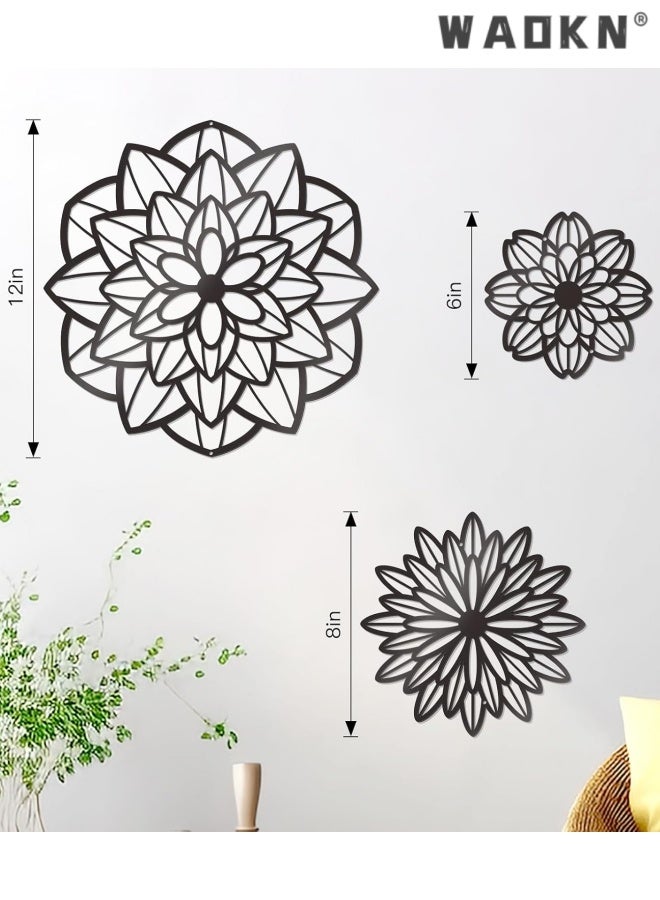 دبليو أيه أو كي أن طقم زينة جدارية معدنية (3 قطع) بتصميم زهور، ديكور حائط باللون الأسود، زينة حديدية مفرغة، فن جداري بتصميم زهور متعددة، طراز ريفي للمزرعة، زينة معلقة مناسبة للحمام وغرفة المعيشة والحديقة والمكتب (لون أسود أنيق). - Image 4