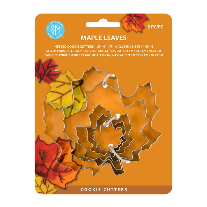 RM Thanksgiving and Fall Leaves Gift Set Includes 5Piece Assorted Size Maple Leaf Cookie Cutters