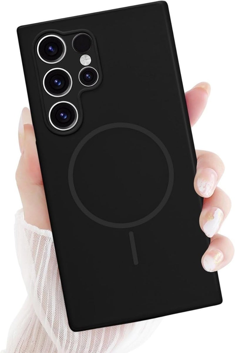 mobistyle Magnetic Silicone Back Cover for Samsung Galaxy S24 Ultra 6.8-Inch, Compatible with Mag-Safe, Silky Soft Touch, Shock Absorbing Phone Cover with Camera Lens Protection (Black) - Image 1