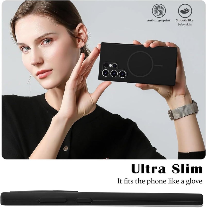 mobistyle Magnetic Silicone Back Cover for Samsung Galaxy S24 Ultra 6.8-Inch, Compatible with Mag-Safe, Silky Soft Touch, Shock Absorbing Phone Cover with Camera Lens Protection (Black) - Image 5
