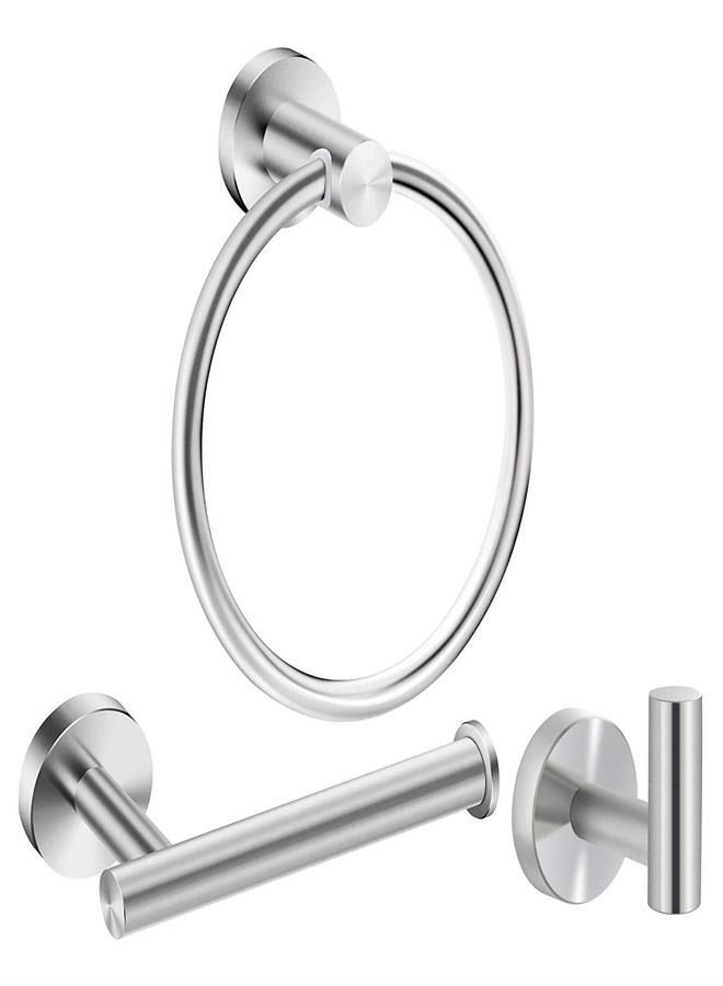 3 Piece Bathroom Accessories Set Matte, Modern Stainless Steel Bath Fixtures Kit with Hand Towel Ring, Toilet Paper Holder, Robe Towel Hook  - Image 1