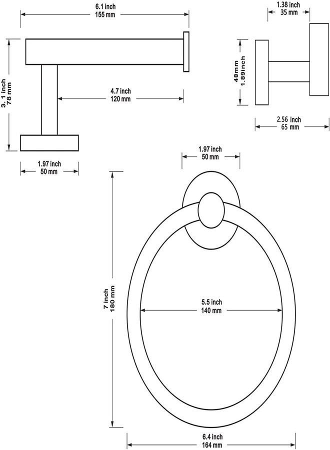 3 Piece Bathroom Accessories Set Matte, Modern Stainless Steel Bath Fixtures Kit with Hand Towel Ring, Toilet Paper Holder, Robe Towel Hook  - Image 5