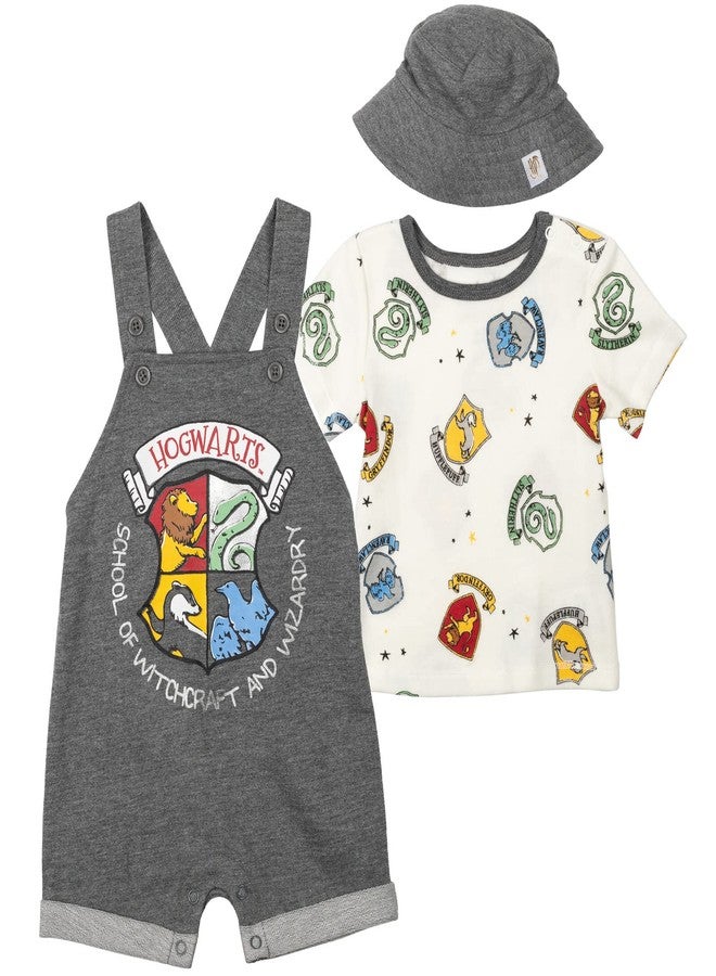 Harry Potter Hogwarts Infant Baby Boys French Terry Short Overalls T-Shirt and Hat 3 Piece Outfit Set 18 Months - Image 1