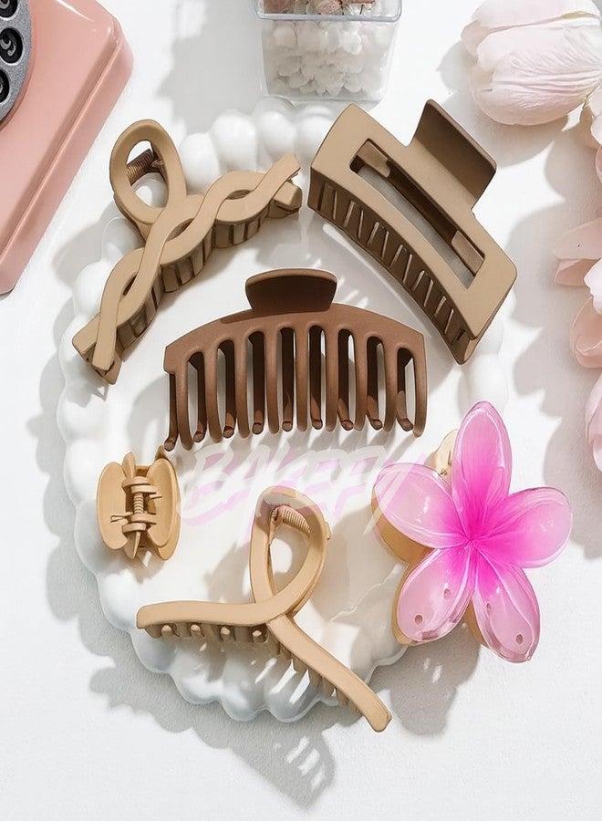 Bakefy-6 Pcs Hair Accessories for Women - Hair Clips for Women, Flower Claw Clip, Clutchers for Hair, Clip Coupanas, Aesthetic Claw Clips, Hair Clutcher for Women, Large Medium Small Hair Claw Clips, Metal & Plastic Banana Clips, Matte Jelly Clear Hair Clutches, Big Claw Clips for Thick Hair, Small Size Hair Claws - Image 2