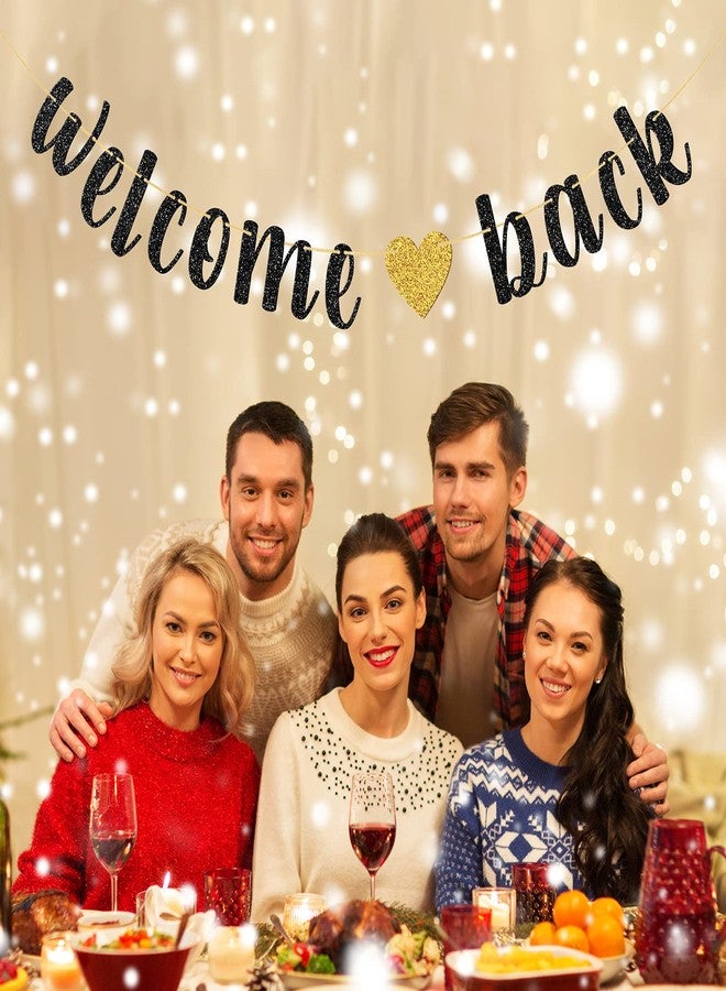 WeBenison Welcome Back Banner, Returning Home Party Supplies, Happy Retirement Sign, Welcome Home Theme, Back to School Party Decorations Black Glitter - Image 5