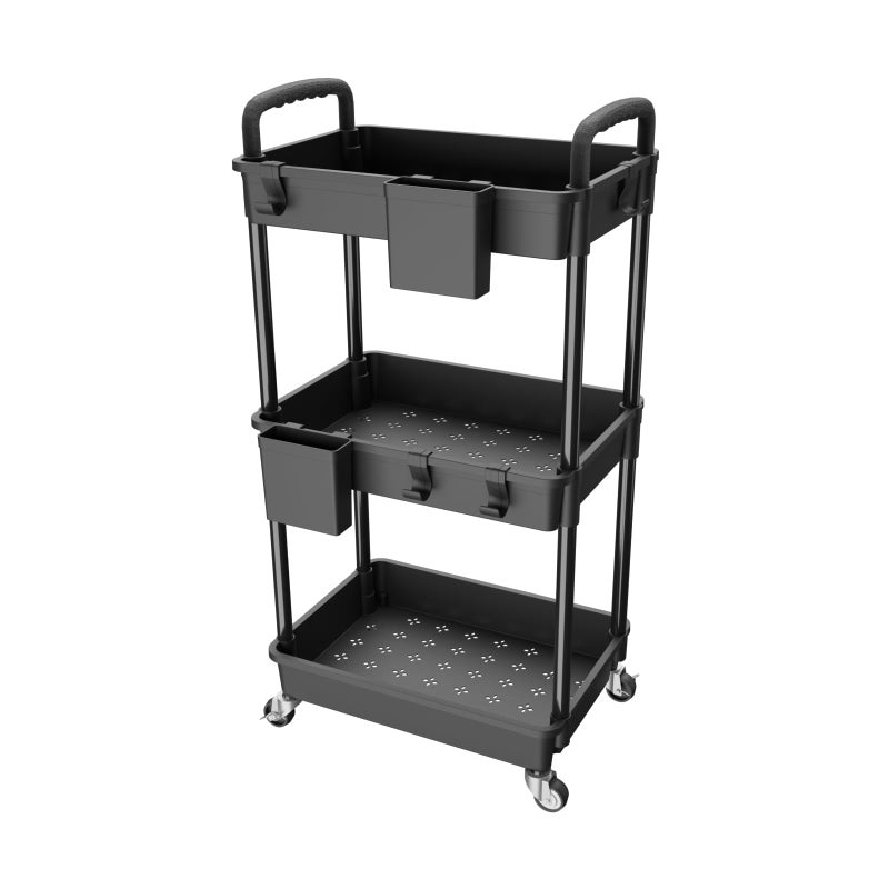 REBECAT 3 Tier Rolling Utility Cart with Handle,REBECAT Utility Cart Made of Multifunctional Storage Organizer Tool for Kitchen,Bathroom,Living Room,Office(Black) - Image 1
