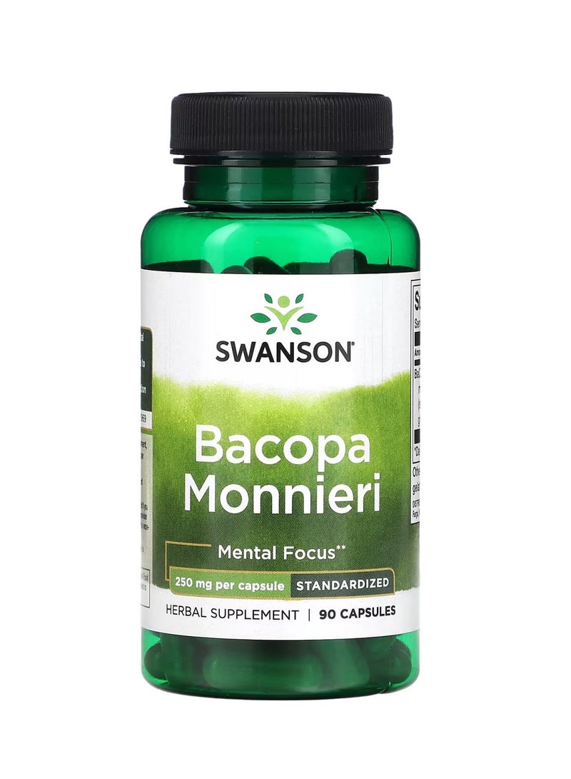 سوانسون Bacopa Monnieri Herbal Supplement Supports Memory and Mental Focus - 250 mg 90 Capsules