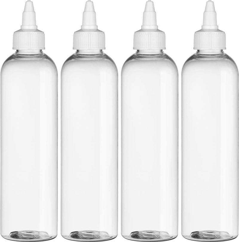 BRIGHTFROM Twist Top Applicator Bottles, Clear 8 OZ BPA-Free Plastic, Empty, Squeeze, Refillable - Open/Close Nozzle - Multi Purpose (Pack of 4) - Image 1