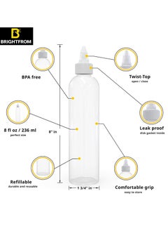 BRIGHTFROM BRIGHTFROM Twist Top Applicator Bottles, Clear 8 OZ BPA-Free Plastic, Empty, Squeeze, Refillable - Open/Close Nozzle - Multi Purpose (Pack of 4)  - Image 2