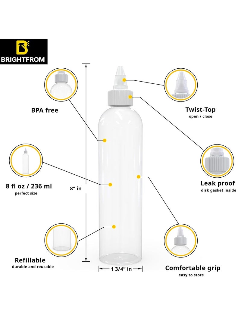 BRIGHTFROM - BRIGHTFROM Twist Top Applicator Bottles, Clear 8 OZ BPA-Free Plastic, Empty, Squeeze, Refillable - Open/Close Nozzle - Multi Purpose (Pack of 4) - Image 1