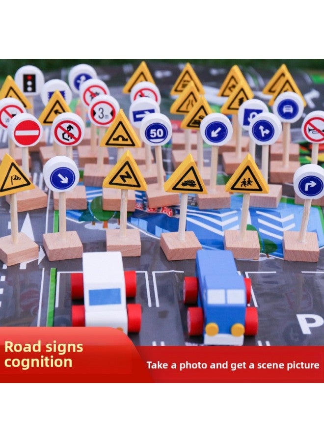 Montessori Teaching Aids Beech Pine Traffic Sign Light Building Blocks Safety Cognitive Game Road Signs Children's Wooden Educational Toys-Color:Color Boxed Pine  - Image 3