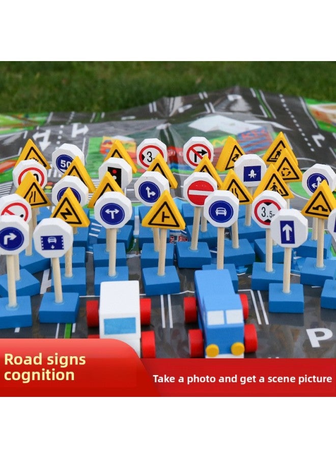Montessori Teaching Aids Beech Pine Traffic Sign Light Building Blocks Safety Cognitive Game Road Signs Children's Wooden Educational Toys-Color:Color Boxed Pine  - Image 2