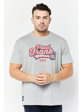 Men Crew Neck Short Sleeves Graphic Print T-Shirt, Grey