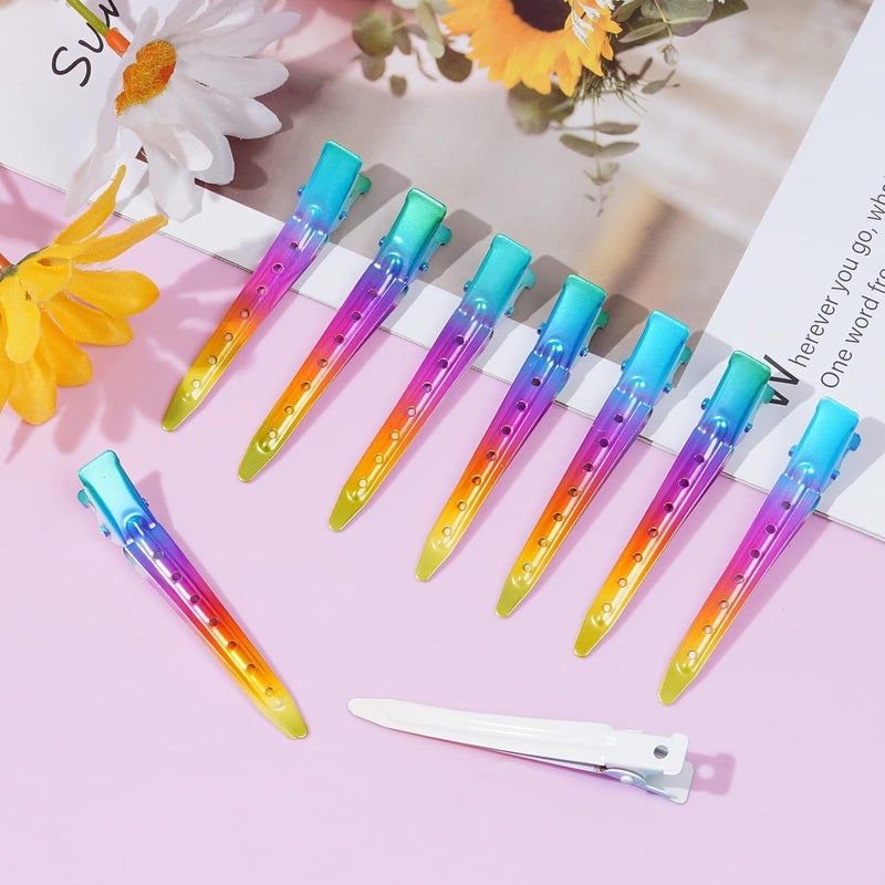 Bantoye 24 Packs Duck Bill Clips, 2.75 Inches Rustproof Metal Alligator Curl Clips with Holes for Hair Styling, Hair Coloring, Gradient Rainbow - Image 5