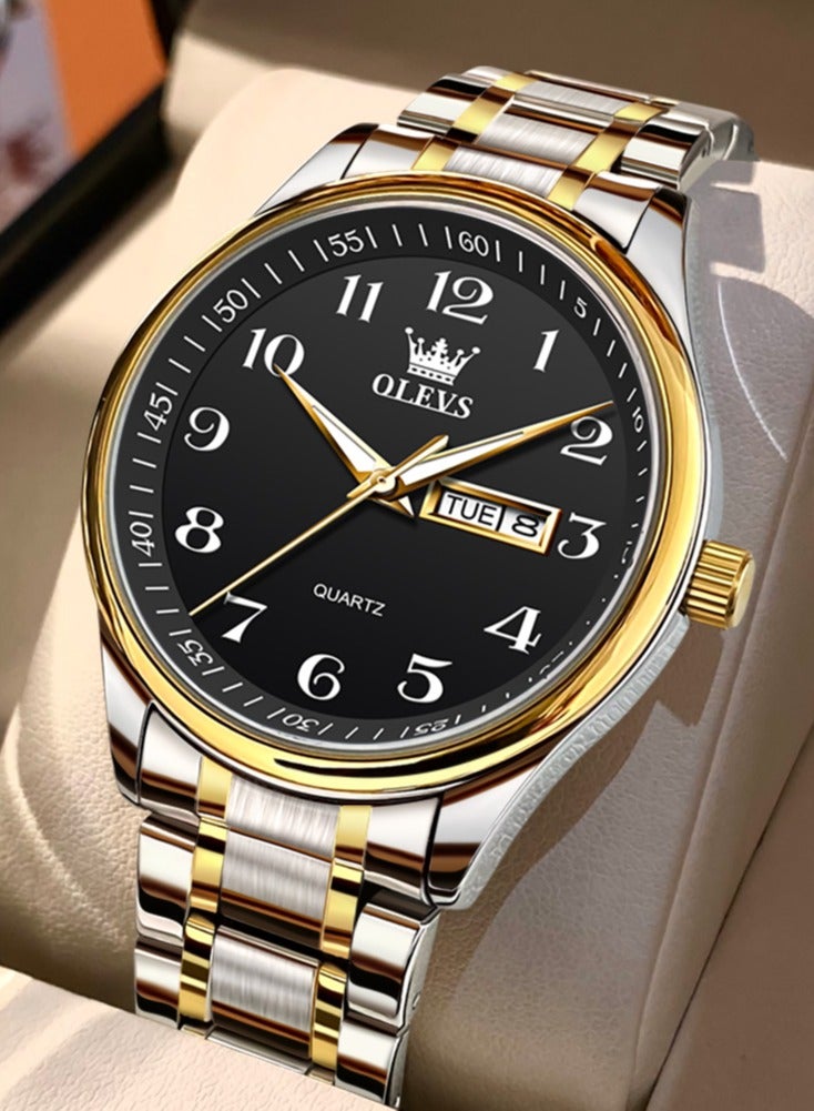 أوليفز ساعة OLEVS الكلاسيكية للأعمال كوارتز للرجال بمينا رقمية لعرض التاريخ والأسبوع وساعة مضيئة مقاومة للماء للرجال - Image 1