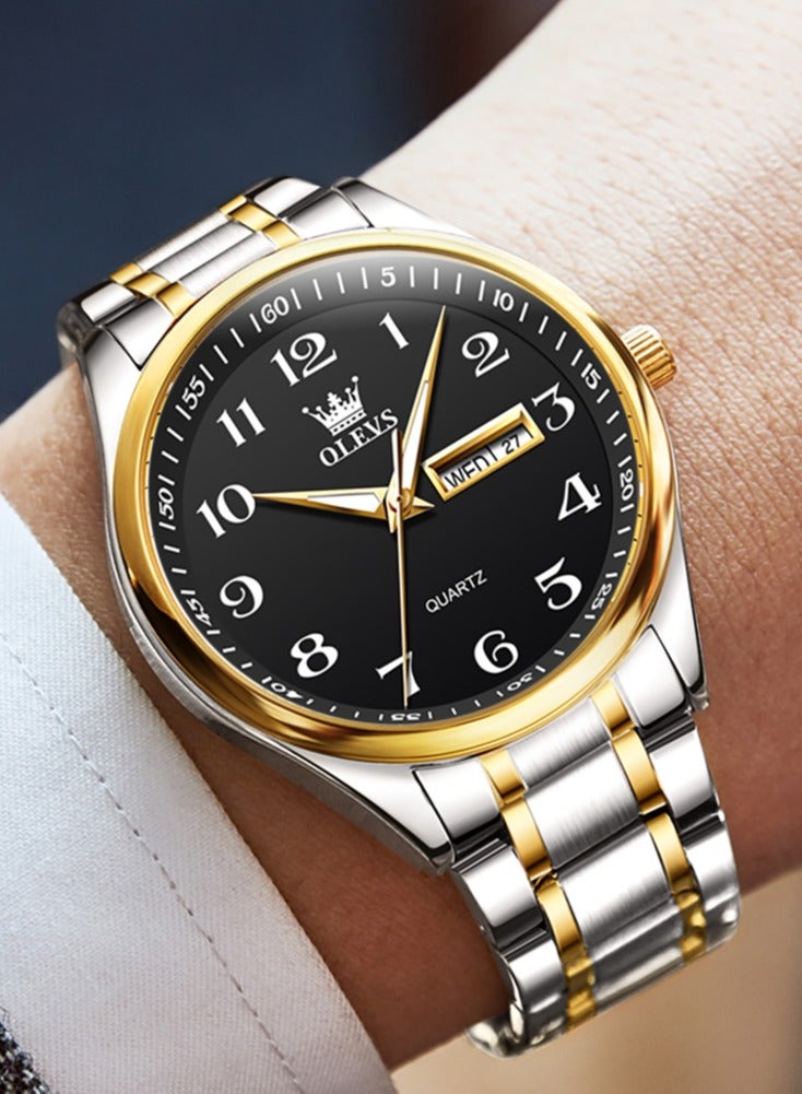 أوليفز ساعة OLEVS الكلاسيكية للأعمال كوارتز للرجال بمينا رقمية لعرض التاريخ والأسبوع وساعة مضيئة مقاومة للماء للرجال - Image 2