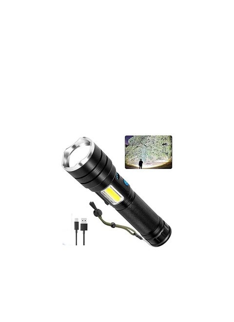 High-Brightness LED Flashlight – Rechargeable with 6 Modes, COB Work Light, Zoomable, and Waterproof for Camping & Emergencies