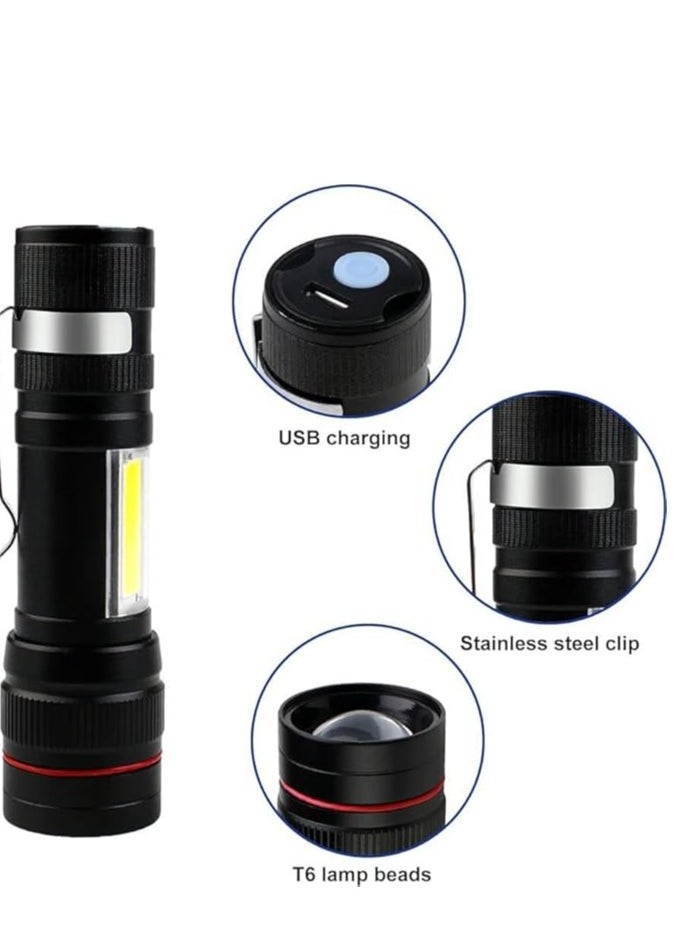Generic - High-Brightness LED Flashlight – Rechargeable with 6 Modes, COB Work Light, Zoomable, and Waterproof for Camping & Emergencies - Image 1