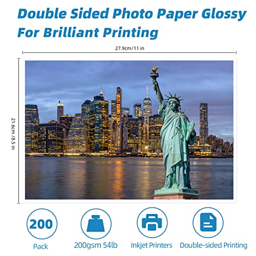 Uinkit 200 Sheets Double Sided Photo Paper Glossy 8.5x11 54lbs Inkjet for Dye Ink 200Gsm Value Bulk Pack Picture 8.5 x 11 9.5Mil for Inkjet Printing Printer (200sheets, 8.5x11) - Image 2