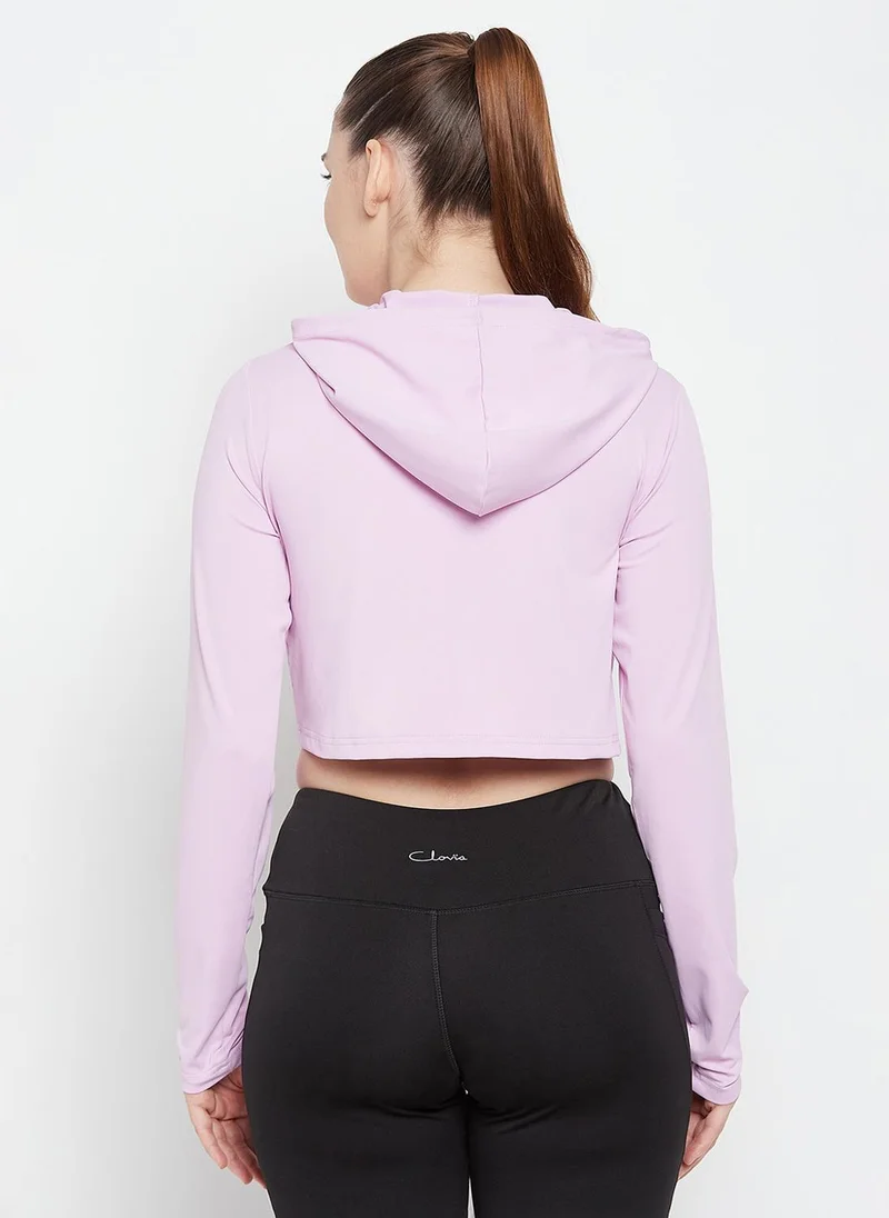 Clovia Purple Clovia Comfort-Fit Crop Hoodie in Lavender for Women | Best Price UAE