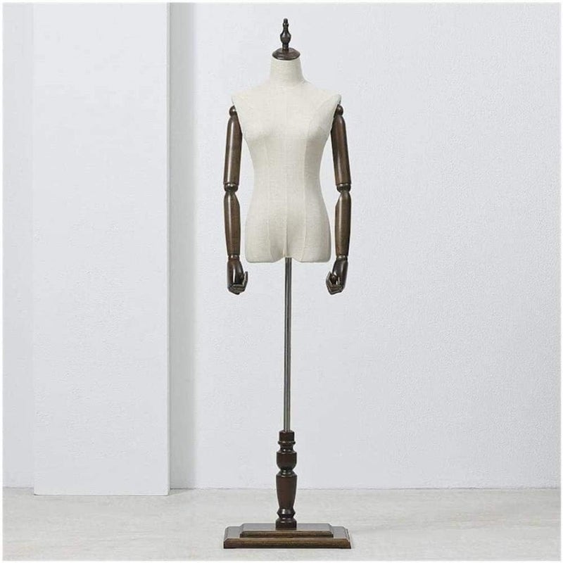 Dressmakers Fashion Students Mannequin Adjustable Height Display Standw/Wooden Base Half-Length Manikins, Black Wood-#3 S - Image 1