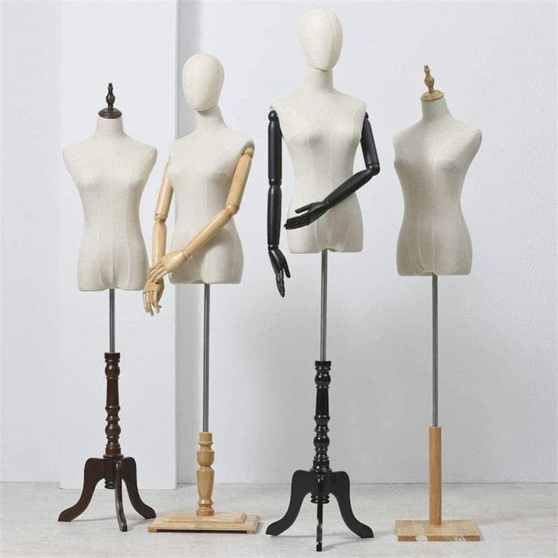 Dressmakers Fashion Students Mannequin Adjustable Height Display Standw/Wooden Base Half-Length Manikins, Black Wood-#3 S - Image 2