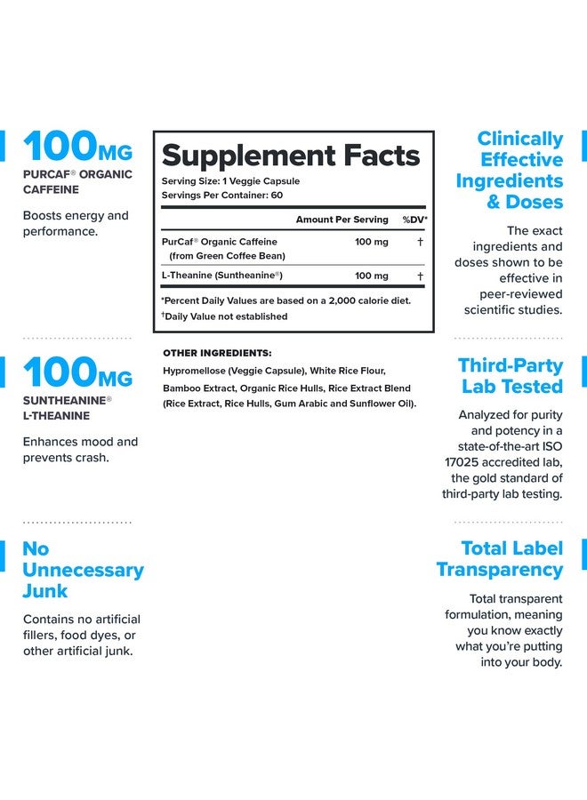 Legion حبوب ليجيون بيك كافيين و L ثيانين - 200 ملغ مكمل طبيعي وعضوي من L ثيانين وكافيين لطاقة سلسة وتركيز وأداء إدراكي - نباتي، غير معدل وراثيًا - 60 حصة - Image 2