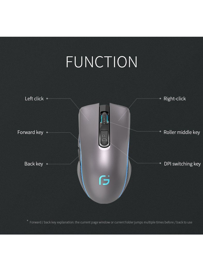 OGORUS - Rechargeable Computer Mouse Dual Mode Bluetooth + 2.4Ghz Wireless USB Mouse 2400DPI Optical Gaming Mouse Gamer Mice for PC Laptop (Grey) - Image 1