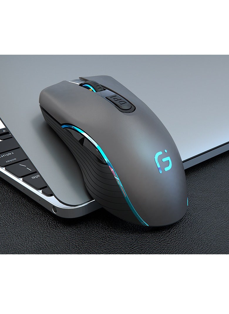 OGORUS - Rechargeable Computer Mouse Dual Mode Bluetooth + 2.4Ghz Wireless USB Mouse 2400DPI Optical Gaming Mouse Gamer Mice for PC Laptop (Grey) - Image 1