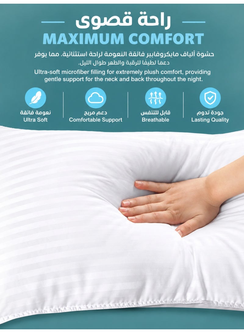 MAXQON 1-Piece Bed Pillow Striped White Hotel Standard Extra Soft Microfiber Anti Allergic&Anti-bacterial,  Size(50x70CM) - Image 3