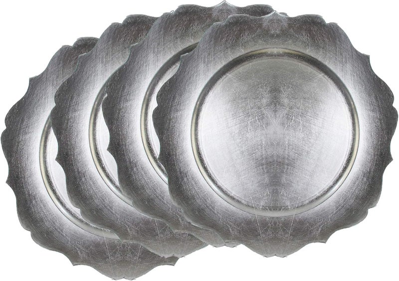 ChargeIt by Jay Charge it by Jay Scallop Charger Plate 13 Decorative Melamine Service Plate for Home Professional Dining Perfect for Upscale Events Dinner Parties Weddings Banquets Catering Set of 4 Silver - Image 1