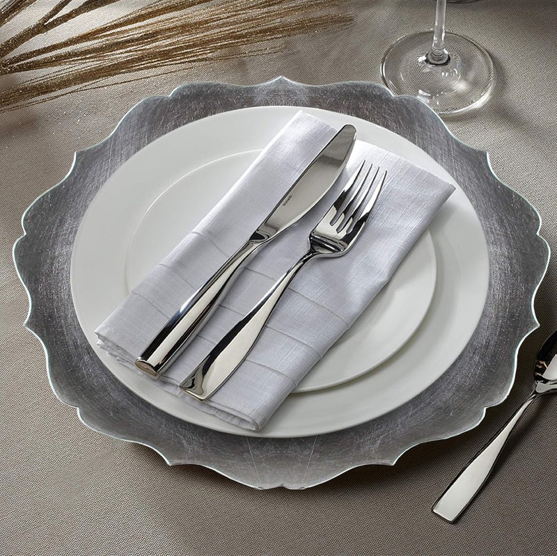 ChargeIt by Jay Charge it by Jay Scallop Charger Plate 13 Decorative Melamine Service Plate for Home Professional Dining Perfect for Upscale Events Dinner Parties Weddings Banquets Catering Set of 4 Silver - Image 2