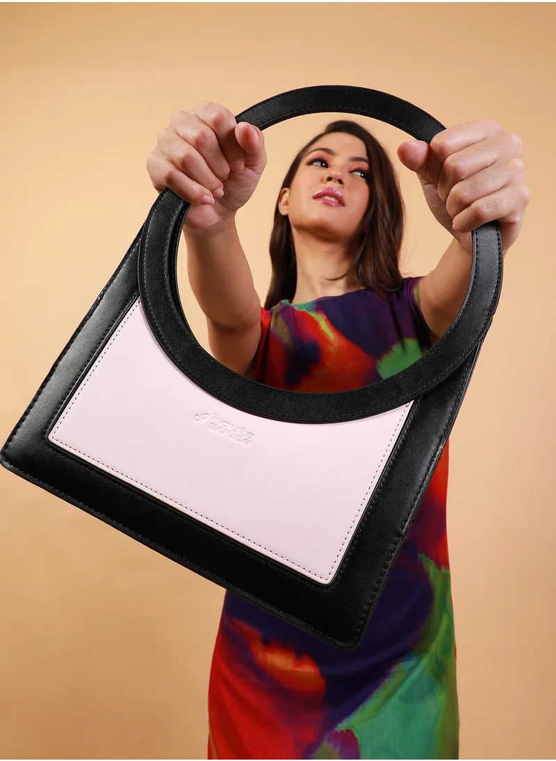 صوص هاوت Haute Sauce Women's The Aureola Shoulder Bag For Casual Wear | Onyx Black & Ivory White Colour | One-Size| Zipper Closure | Vegan Leather Material | Travel Accessory | Shoulder Bag For Woman & Girls