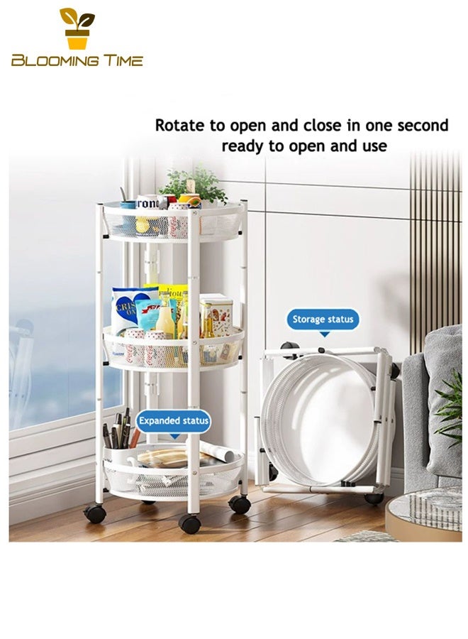 BLOOMING TIME Kitchen Folding Racks, Multi-Layer Fruit And Vegetable Snack Storage Carts, Movable Racks, Rotatable Racks, Installation-Free Vegetable Racks, Multi-Function Storage Racks, White - Image 3